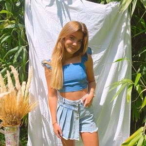 Denim Flutter sleeve crop top